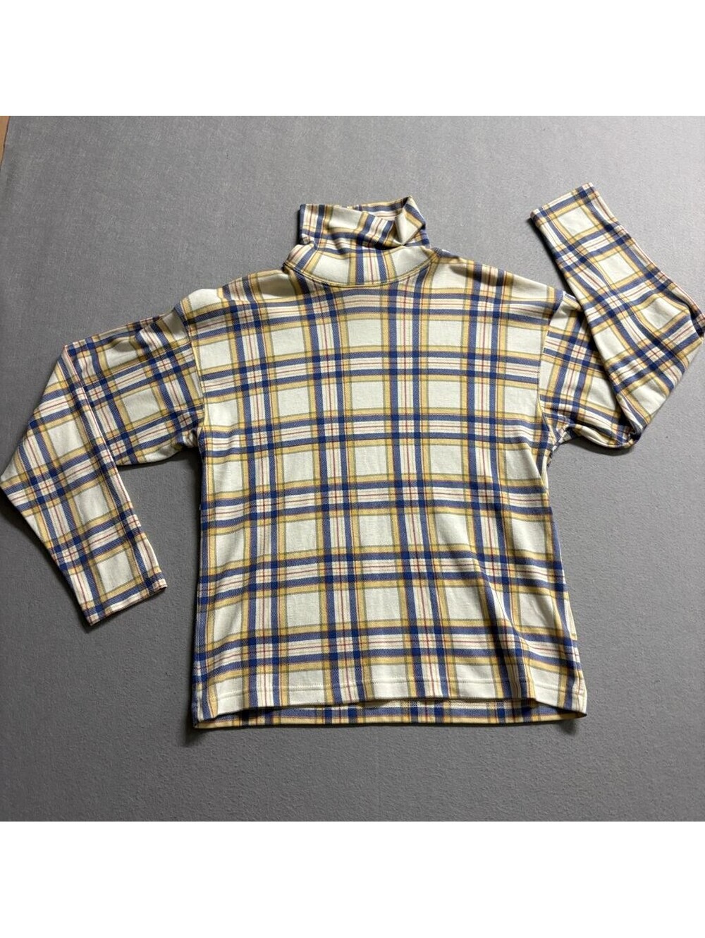 The Limited Plaid Turtleneck Shirt Mens Large Yellow Blue Long Sleeve Knit Tee